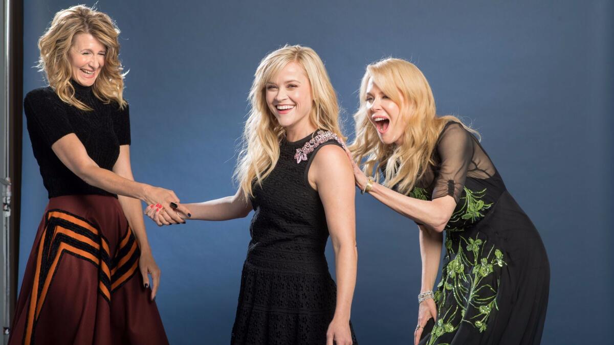 Actresses from left, Laura Dern, Reese Witherspoon and Nicole Kidman from the HBO series "Big Little Lies."