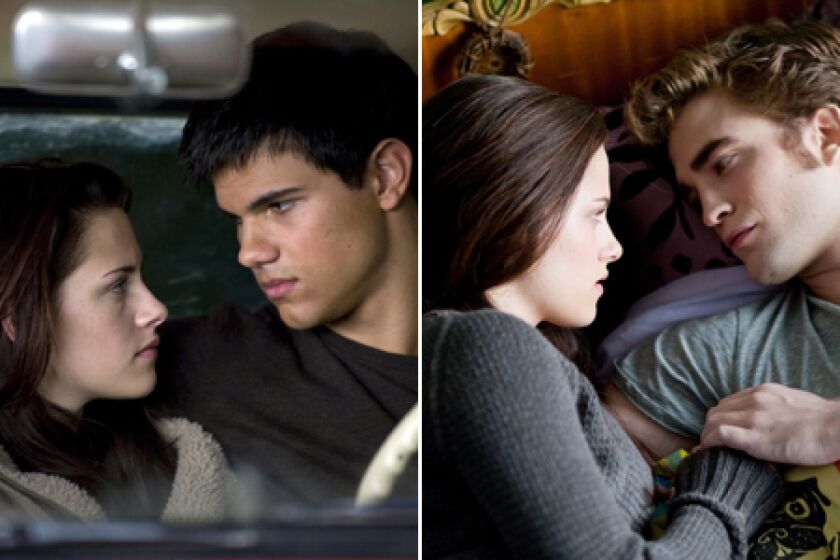 Love triangles are the stuff of Hollywood tradition, and the mixed-up relationship between Edward (Robert Pattinson), Bella (Kristen Stewart) and Jacob (Taylor Lautner) is no exception. The "Twilight" trio has been at the forefront of triangles for a few years now, with fans taking sides, joining Team Edward or Team Jacob to back their favorite guy. The frenzy started when Bella fell head over heels for her vampire classmate Edward. But when he broke her heart, it was werewolf buddy Jacob who was there to pick up the pieces. Here's a look at some of Hollywood's scandalous fictional love triangles. (Spoiler heavy).