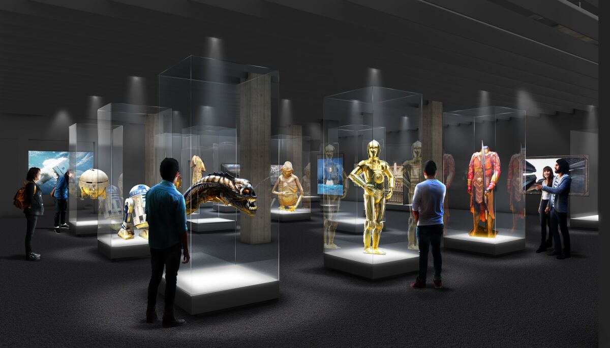 Rendering of the Inventing Worlds & Characters room at the Academy Museum.