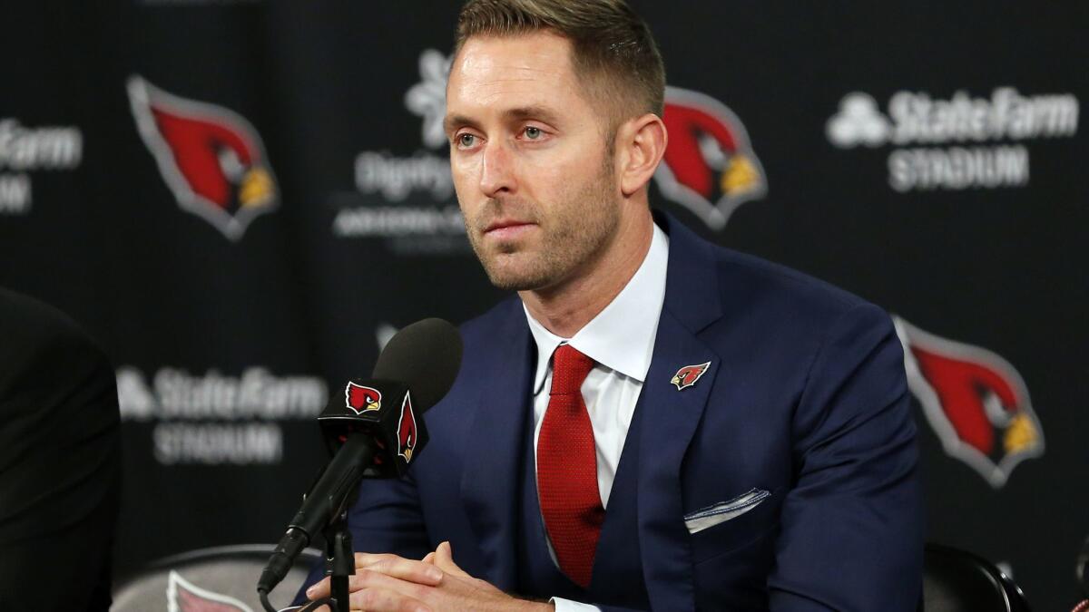 Kliff Kingsbury addresses the media during his introductory news conference on Wednesday in Phoenix.