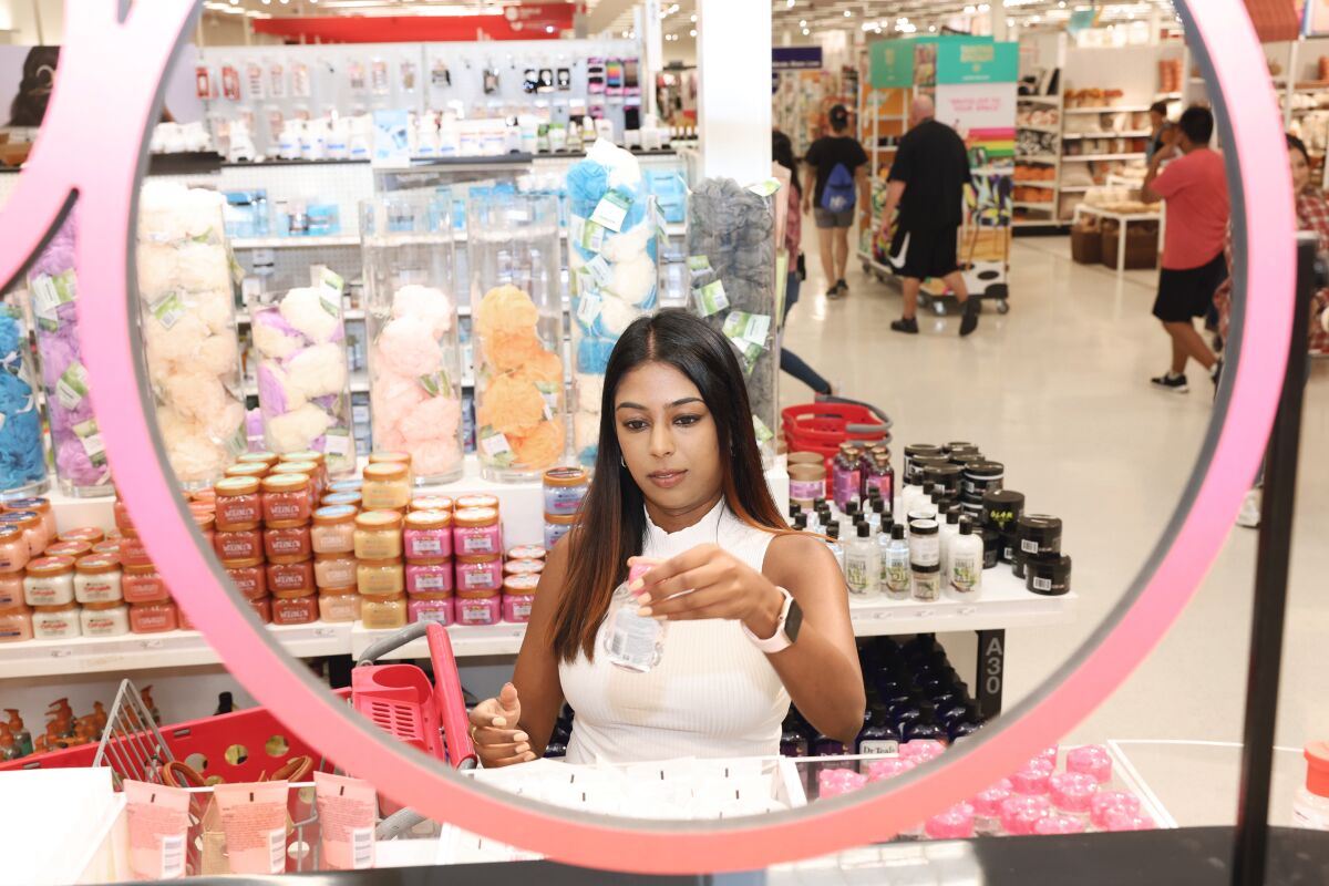 Shamita Jayakumar browses beauty products while shopping at Target in Culver City.