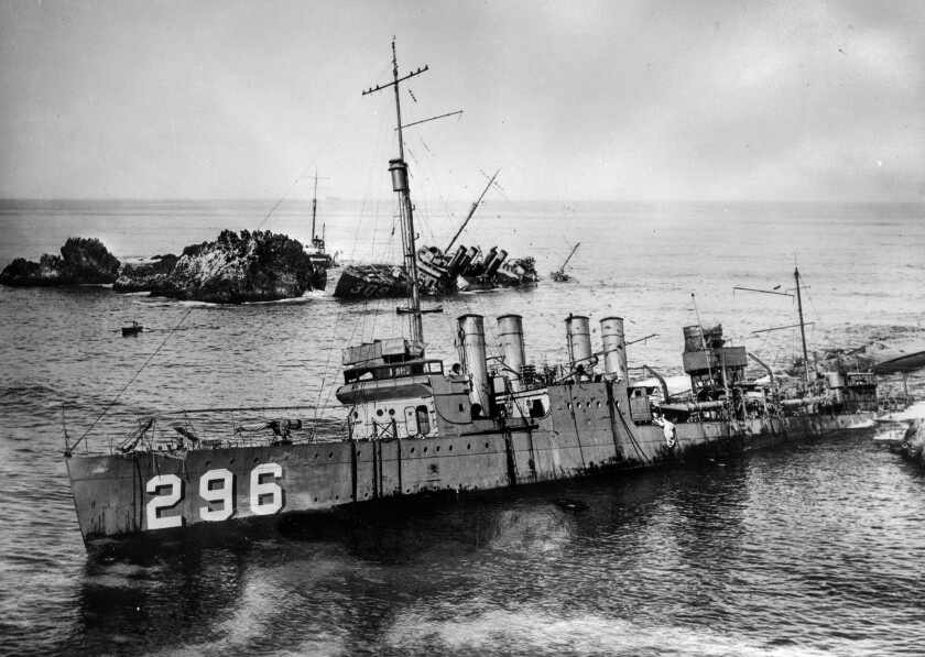 U.S. Navy destroyers on reefs near Point Arguello