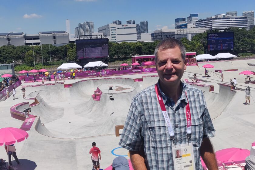 Mark Zeigler at the skateboard venue at the Summer Games.
