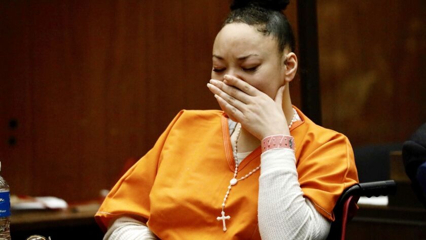 Olivia Culbreath, who pleaded no contest to six counts of second-degree murder, cries as victim impact statements are read during her sentencing.