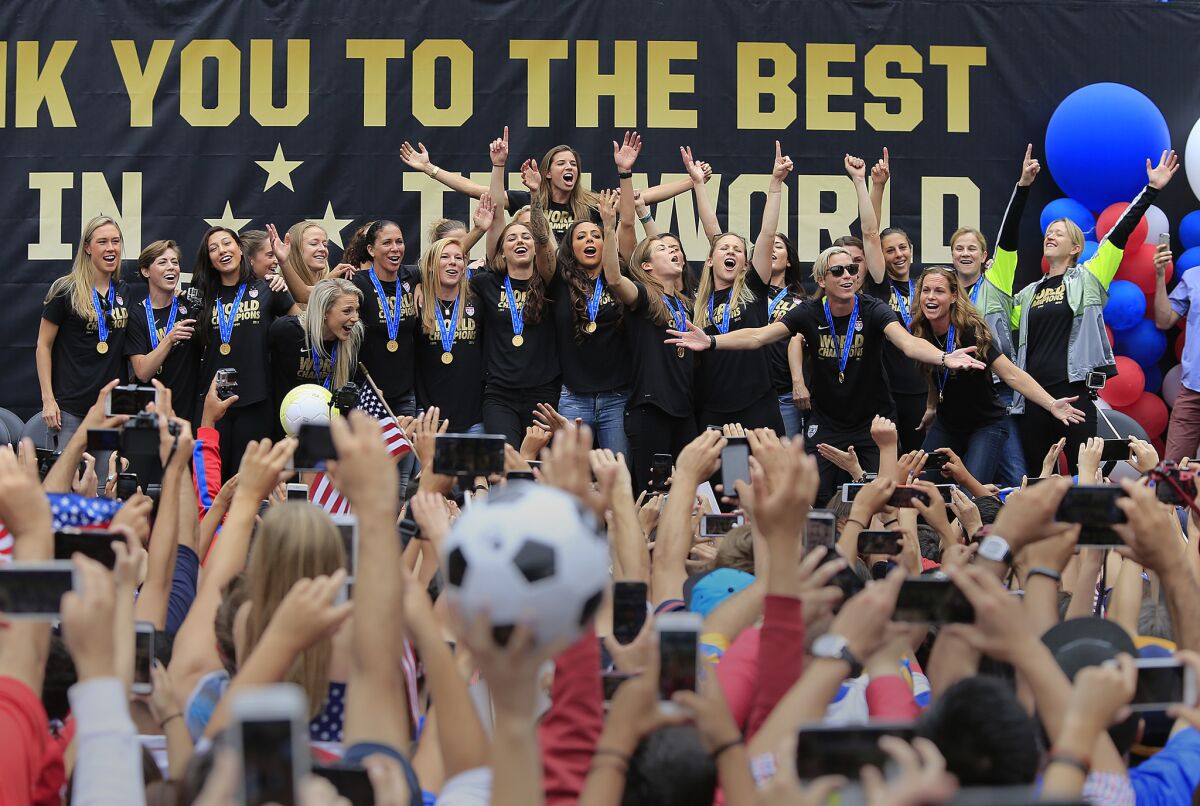 The U.S. women's team started its World Cup victory tour in Los Angeles last July.