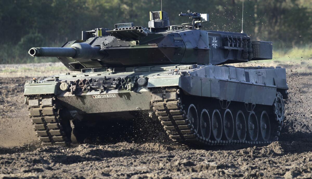 A Leopard 2 tank during a demonstration in Germany.