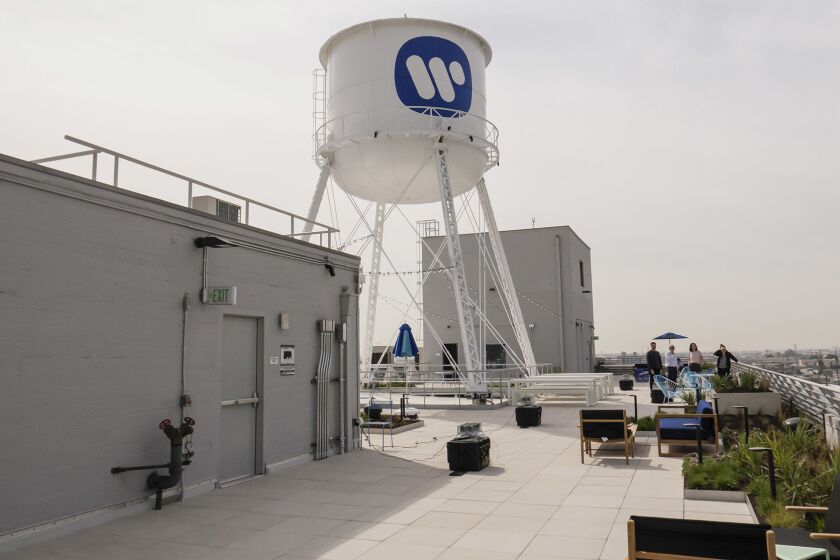 The rooftop deck of the former Ford automobile factory that is now the home for the Warner Music Group in Los Angeles.
