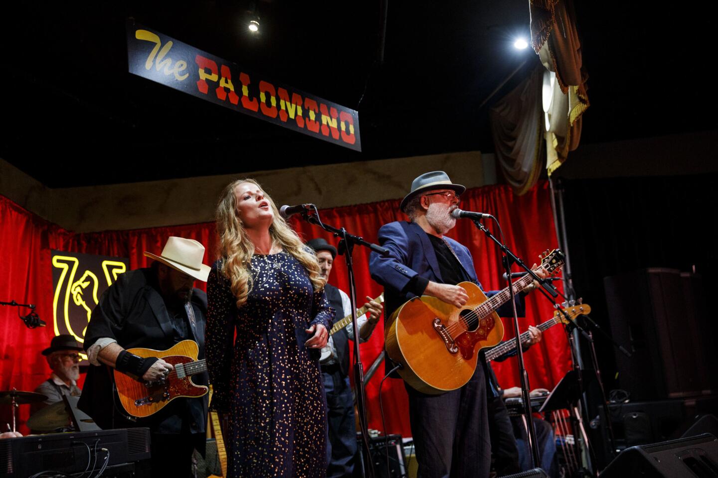 Alice Wallace and Jack Tempchin perform at the re-created Palomino Club on Monday in North Hollywood, Calif. Closed in 1995, the Palomino Club was an L.A. country music haven - re-created for one night in the original location as a benefit concert for the Valley Relics Museum in Chatsworth.