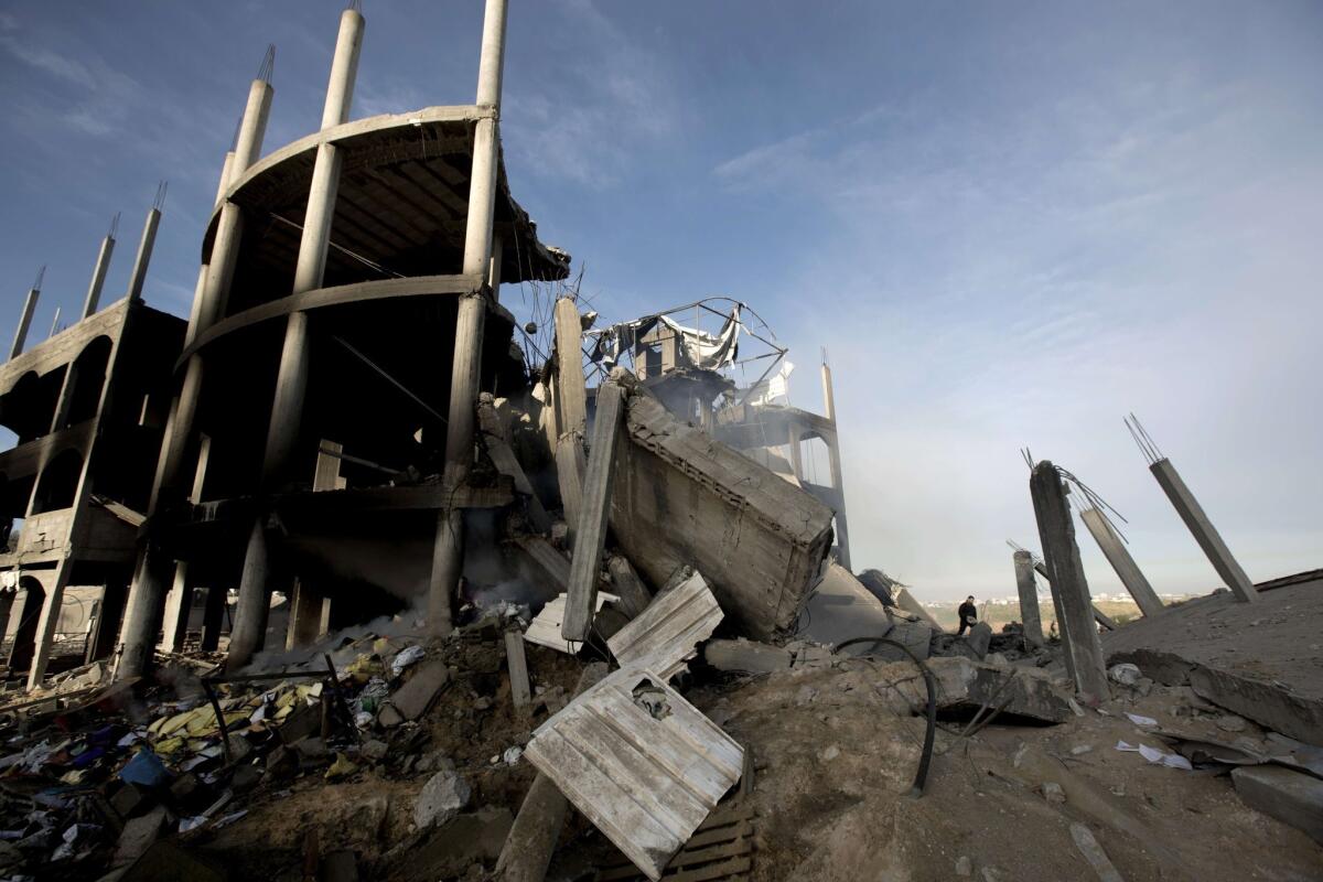 A building lies in ruins after an Israeli airstrike in Beit Lahiya, northern Gaza Strip.