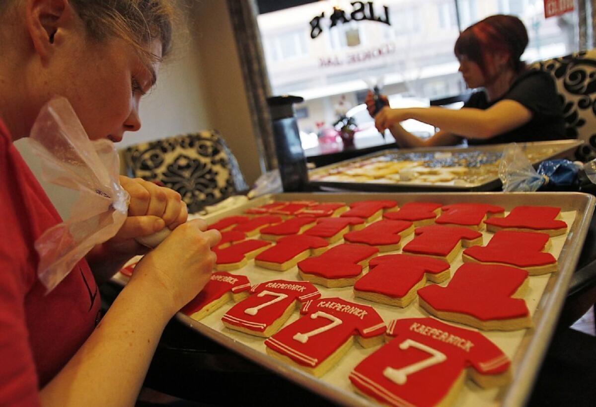 The production of Colin Kaepernick cookies kicked into high gear last month at Lisa's Cookie Jar in Turlock, where residents were crazy for Kaepernick, a local kid who quaterbacked the San Francisco 49ers in the Super Bowl.