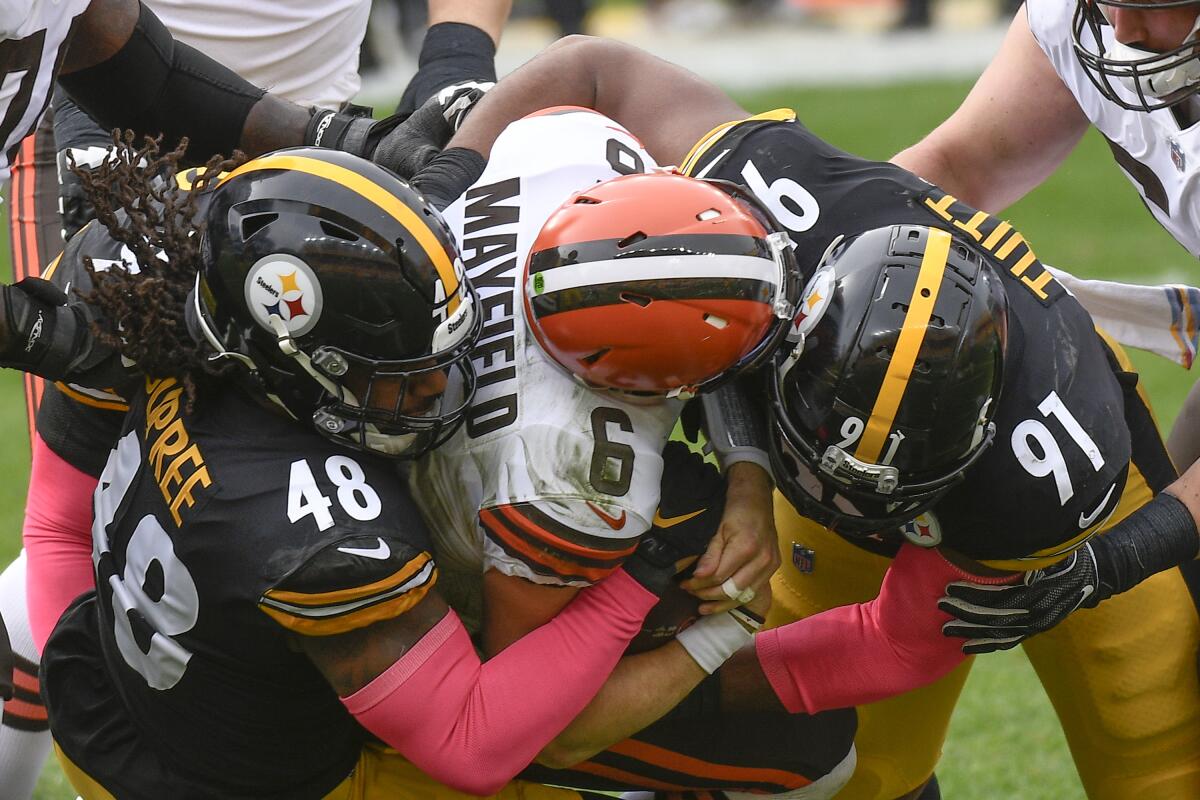 Mayfield, Browns bullied, battered in 38-7 loss to Steelers - The San Diego  Union-Tribune