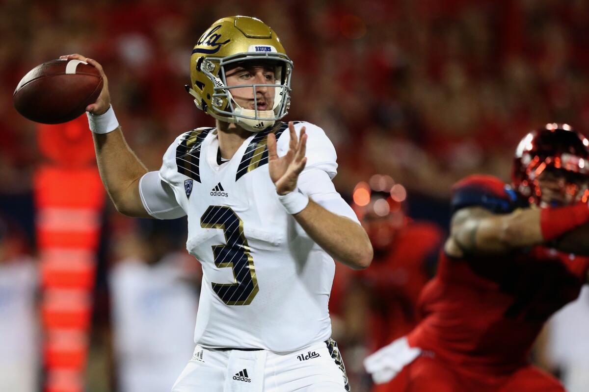 UCLA quarterback Josh Rosen completed 19 of 28 passes for 284 yards and two touchdowns against the Arizona Wildcats on Sept. 26.