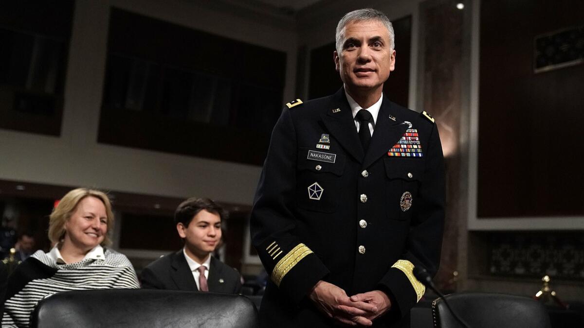 U.S. Army Lt. Gen. Paul Nakasone is shown before a confirmation hearing with the Senate Armed Services Committee on March 1.