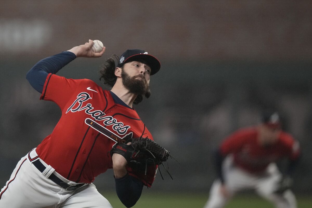 Atlanta pitcher Ian Anderson delivers during Game 3 of the World Series against the Houston Astros on Friday.