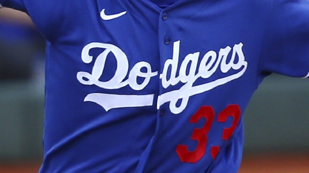 Dodgers logo on jersey.