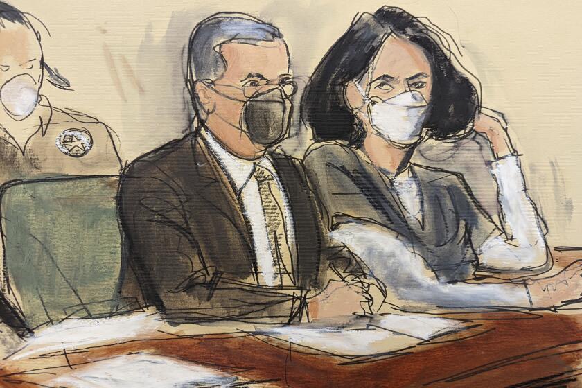 In this courtroom sketch, Ghislaine Maxwell, right, is seated beside her attorney, Christian Everdell
