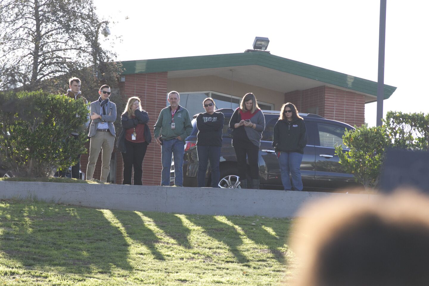 Administrators at Helix High school watched the rally from above on the campus.