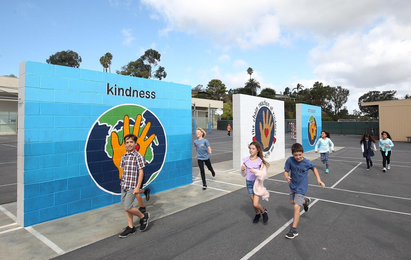 Colorful handball courts now adorn the playground at Top of the World Elementary school in Laguna Beach. The school opened in 1967.
