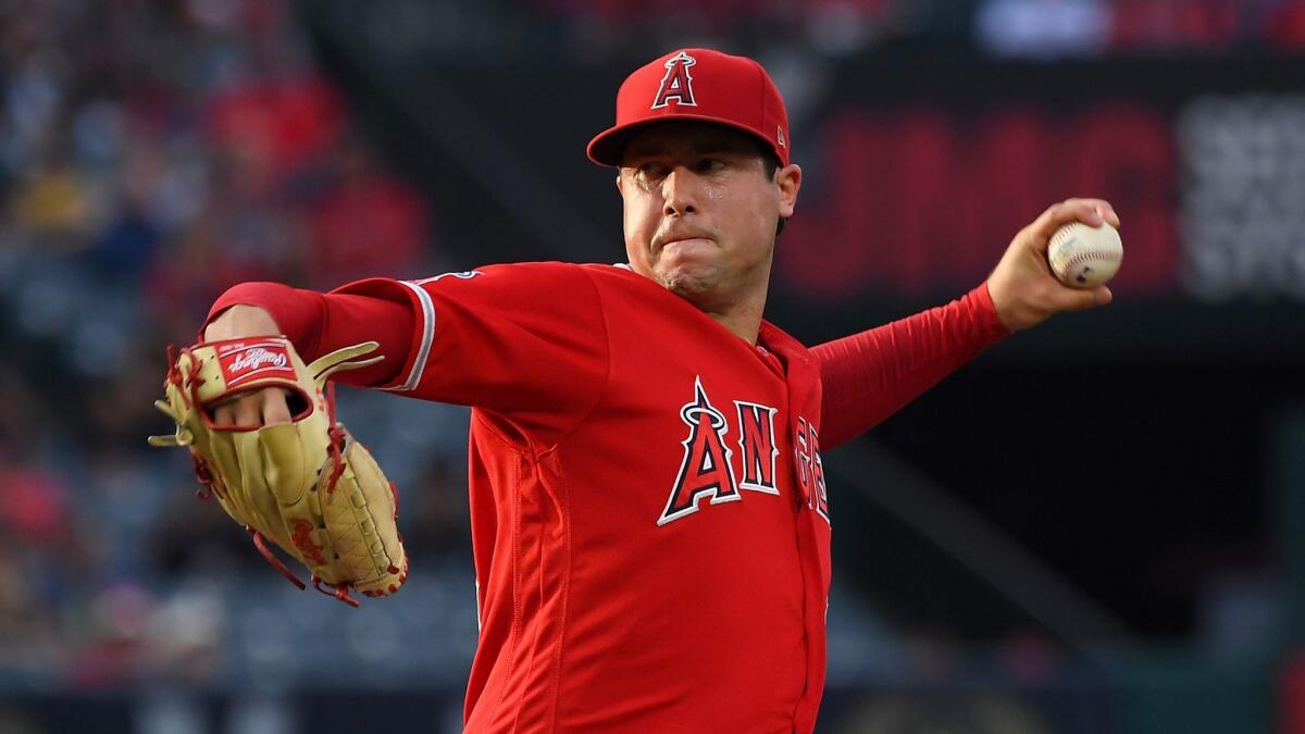Angels left-hander Tyler Skaggs labored through 4 1/3 innings, issuing four walks and giving up two hits. He was charged with two runs.
