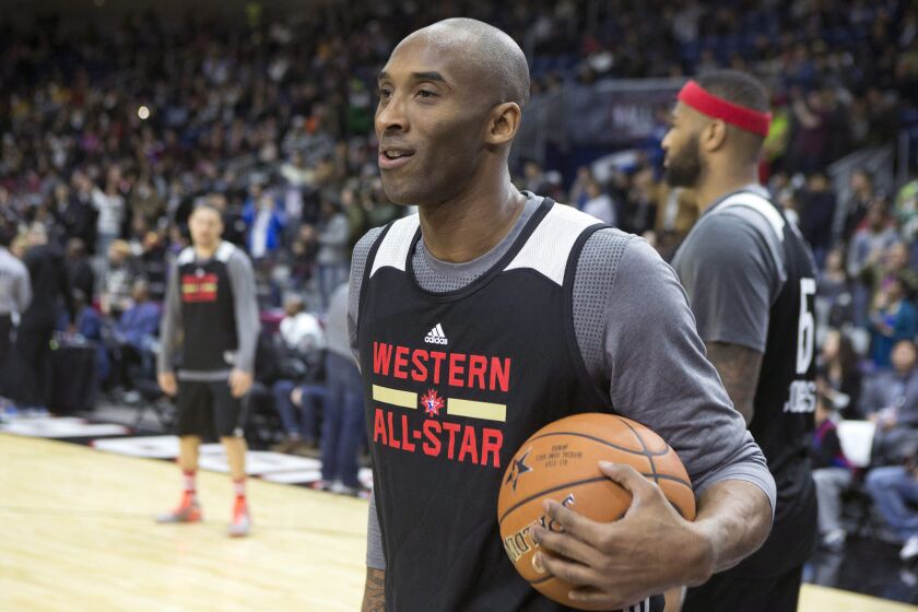 Kobe Bryant looks on during a All-Star Game practice in Toronto on Feb. 13.
