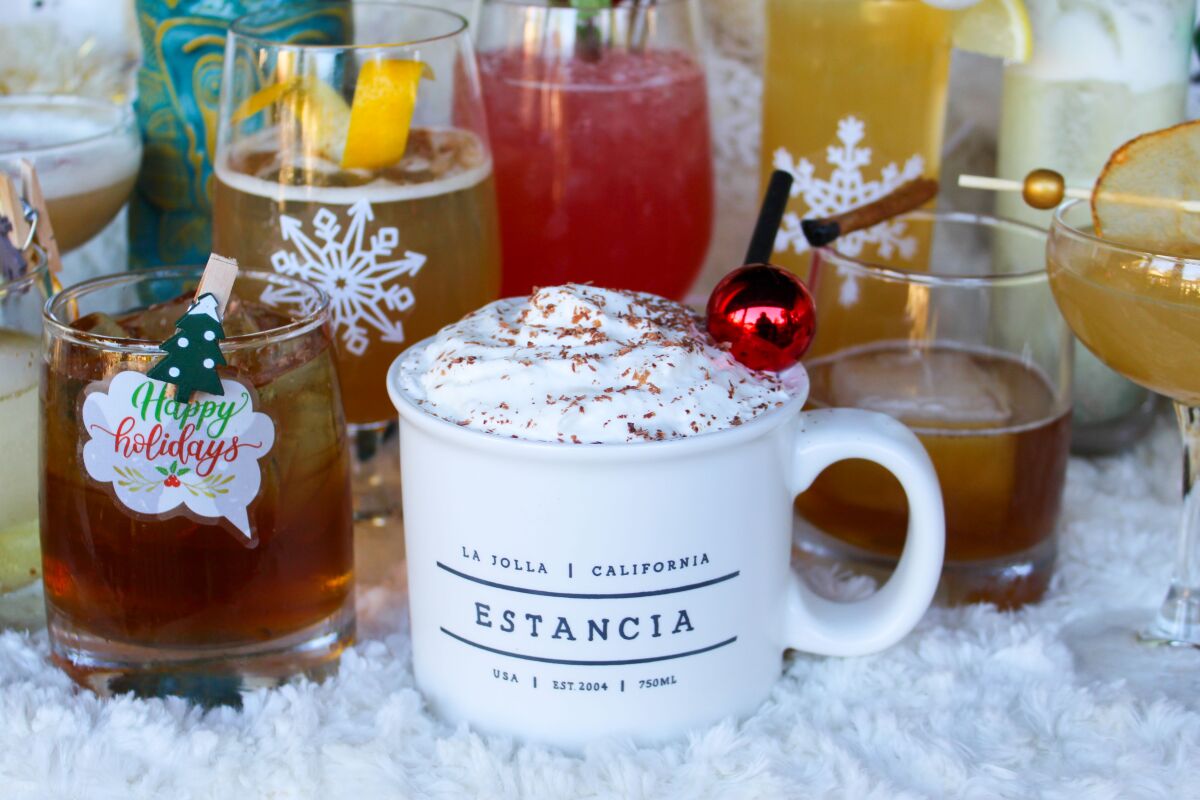 Seasonal cocktails from the Greenfinch Holiday Pop-Up Bar at the Estancia La Jolla.
