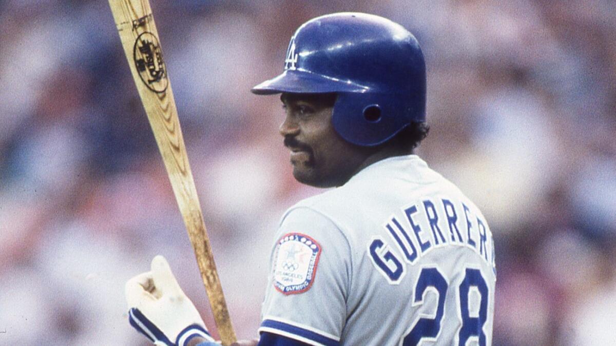 Pedro Guerrero prepares to bat against the Philadelphia Phillies during a game in the 1983 season at Veterans Stadium in Philadelphia.