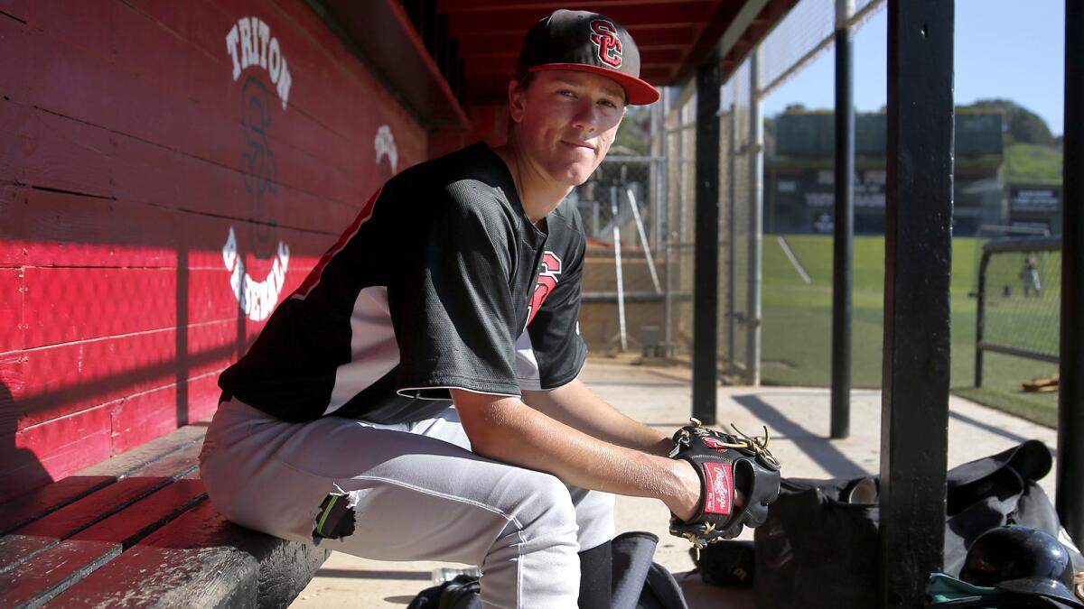 San Clemente High's Kolby Allard before a practice this spring.