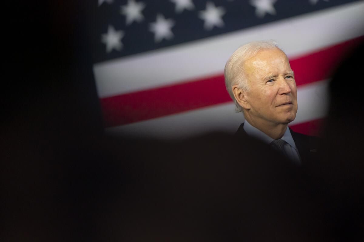 President Biden speaks at a campaign rally for Democratic gubernatorial candidate Wes Moore in Bowie, Maryland. 