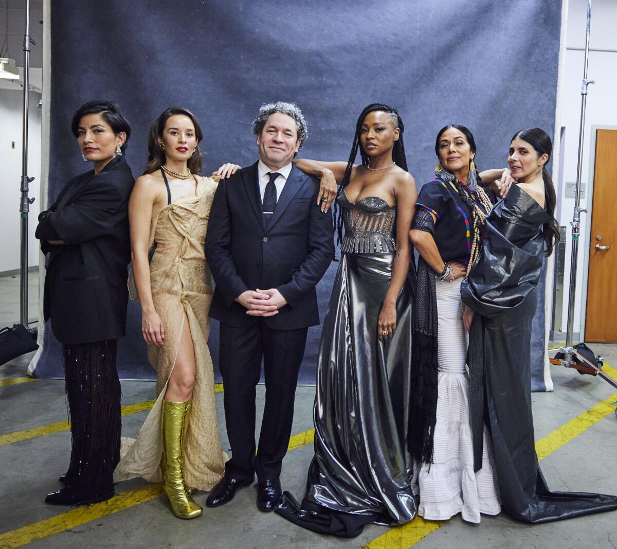 From left are Ana Tijoux, Catalina García, Gustavo Dudamel, Gloria “Goyo” Martínez, Lila Downs and Ely Guerra