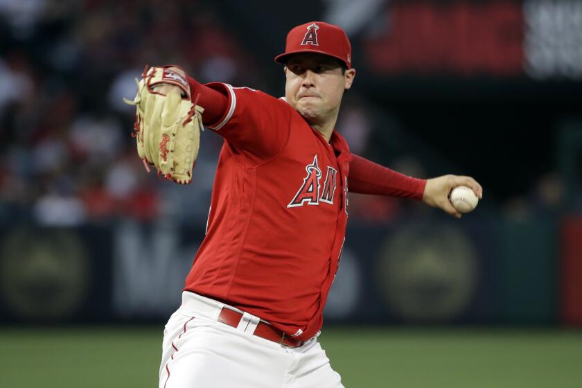 FILE - In this June 29, 2019, file photo, Los Angeles Angels starting pitcher Tyler Skaggs throws to the Oakland Athletics during a baseball game in Anaheim, Calif. Skaggs died from a toxic mix of the powerful painkillers fentanyl and oxycodone along with alcohol in an accidental overdose, a medical examiner in Texas ruled in a report released Friday, Aug. 30, 2019. (AP Photo/Marcio Jose Sanchez, File)