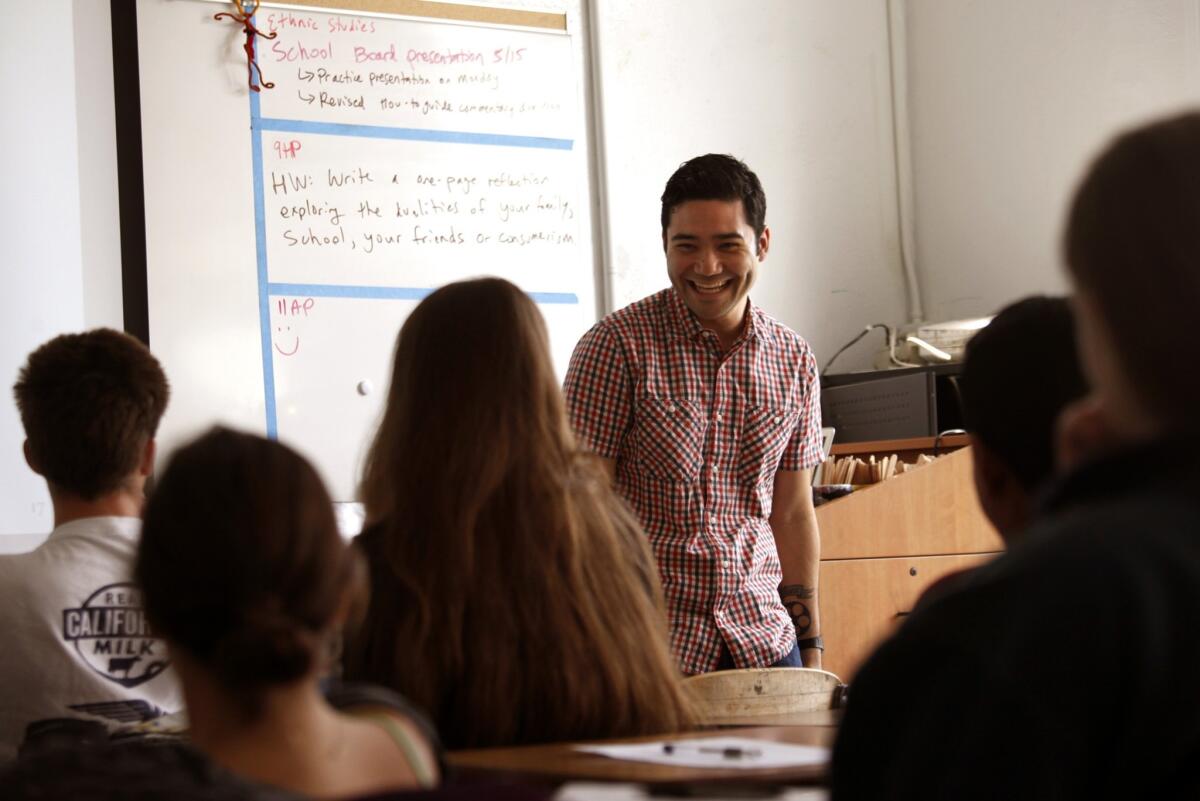 Kitaro Webb teaches an ethnic-studies class at Santa Monica High School. The El Rancho Board of Education made it a requirement for all students in its district to take such a class starting in 2016.