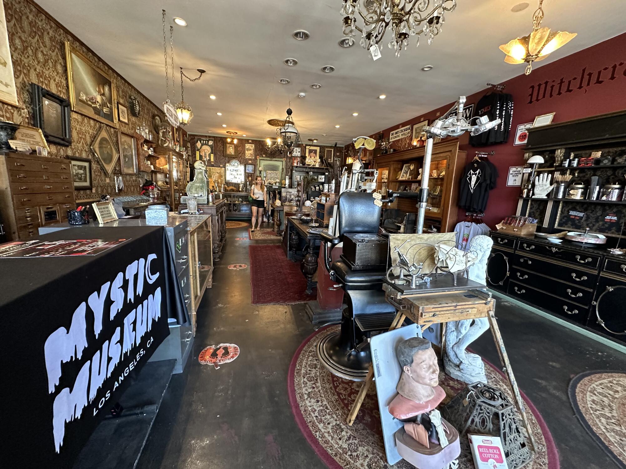 A view from the entrance of the various objects that fill the Mystic Museum.