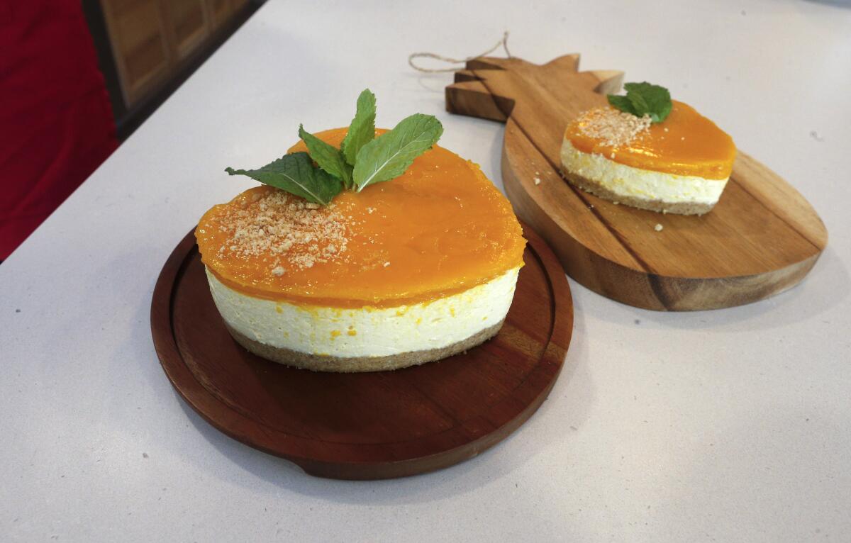 Shiksha Anand's popular mango cheesecake at her home in Newport Beach.