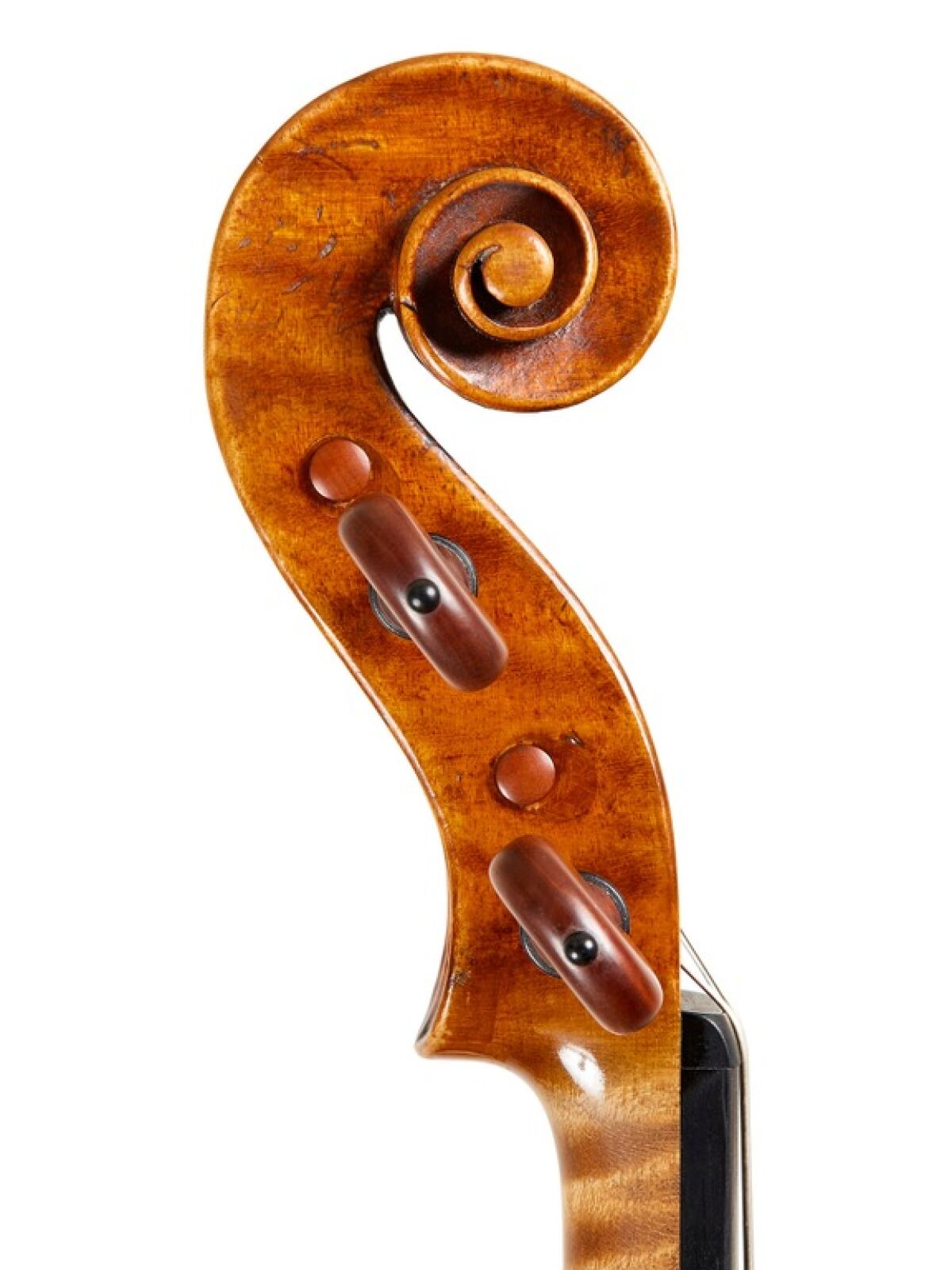 A detail of the rare 1710 Amati violin.