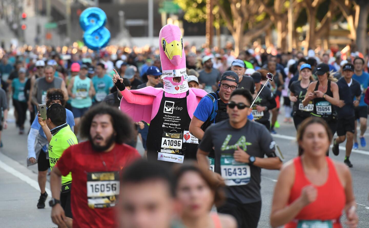 Competitors run through downtown Los Angeles during the L.A. Marathon.