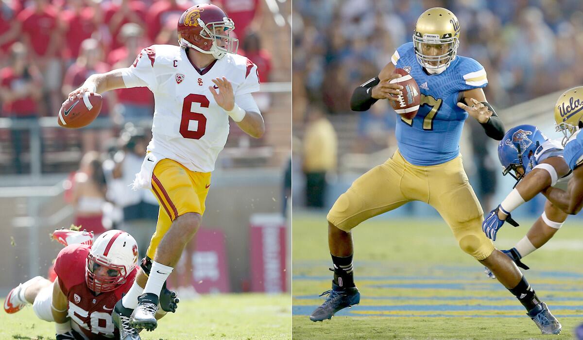 USC quarterback Cody Kessler, left, and UCLA's Brett Hundley have led their teams to 2-0 records.