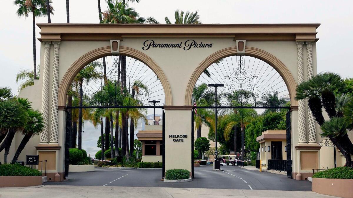 The main gate to Paramount Studios is seen on Melrose Avenue in Los Angeles in 2015.