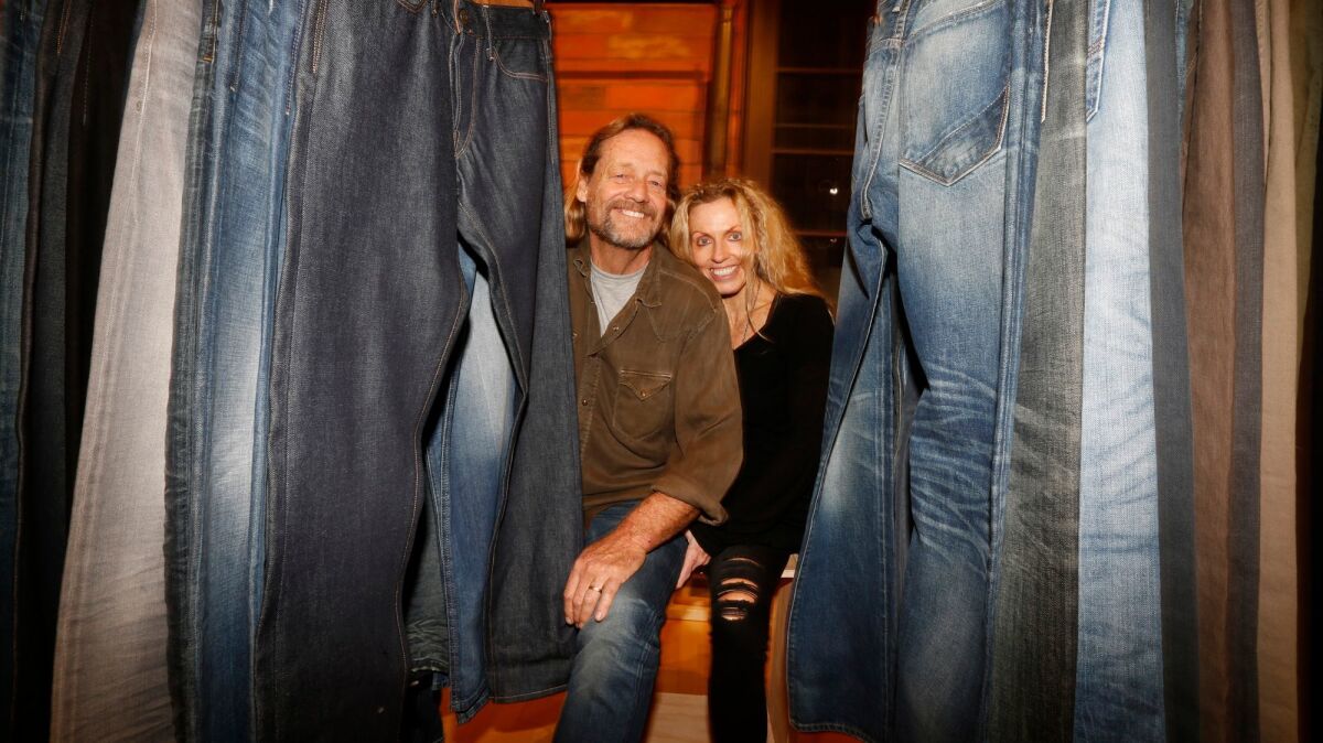 Jim and Marie Shaffer with denim jeans at their store, Hail Mary, in Santa Monica.