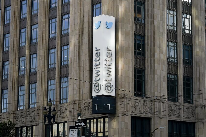 FILE - Twitter headquarters is shown in San Francisco on Nov. 4, 2022. More landlords are taking Twitter to court over unpaid rent at the social media company’s headquarters in San Francisco and its British offices. It's the latest legal headache for billionaire owner Elon Musk, who has been trying to slash expenses and faces a separate lawsuit over Tesla. California court documents show that Twitter is facing a lawsuit over allegations it failed to pay rent for its head office. The owner of its premises in central London, meanwhile, said it’s taking the company to court over rental debt. (AP Photo/Jeff Chiu, File)