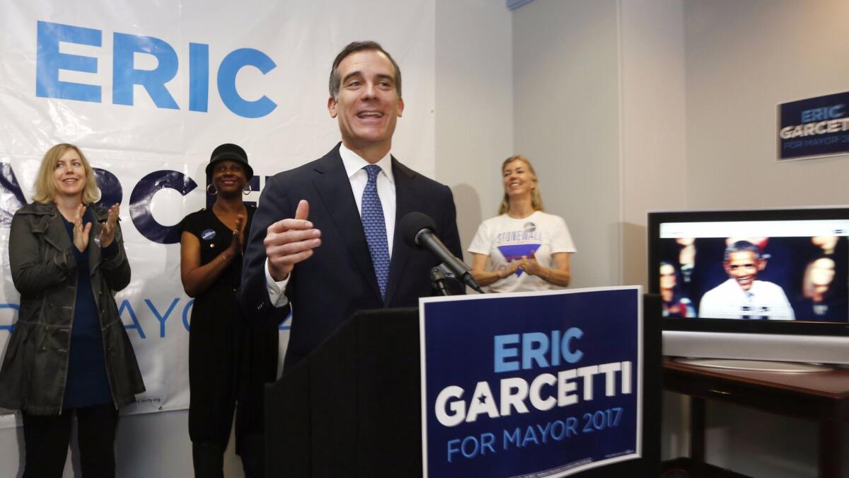 Los Angeles Mayor Eric Garcetti announced at his campaign headquarters Tuesday that former President Obama has endorsed him for reelection.