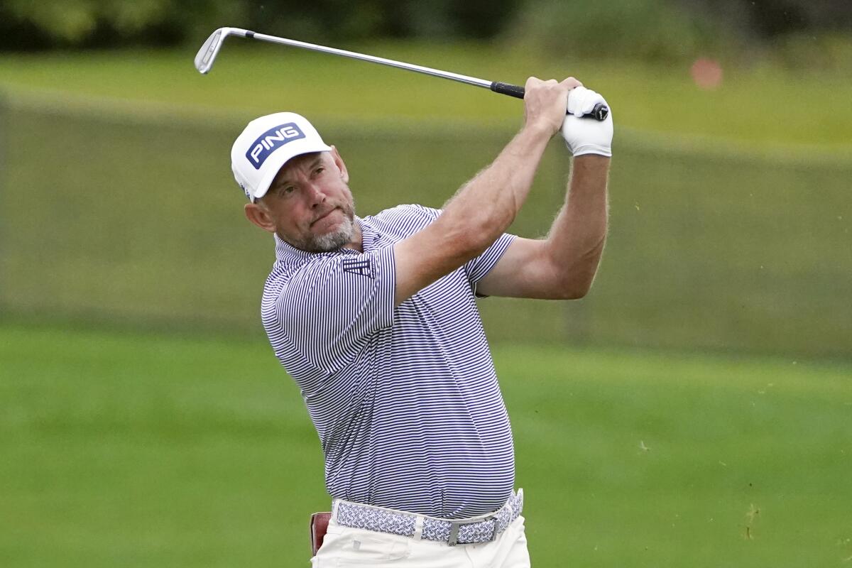 Lee Westwood hits a shot from the 16th fairway during the third round of the Arnold Palmer Invitational on March 6, 2021.