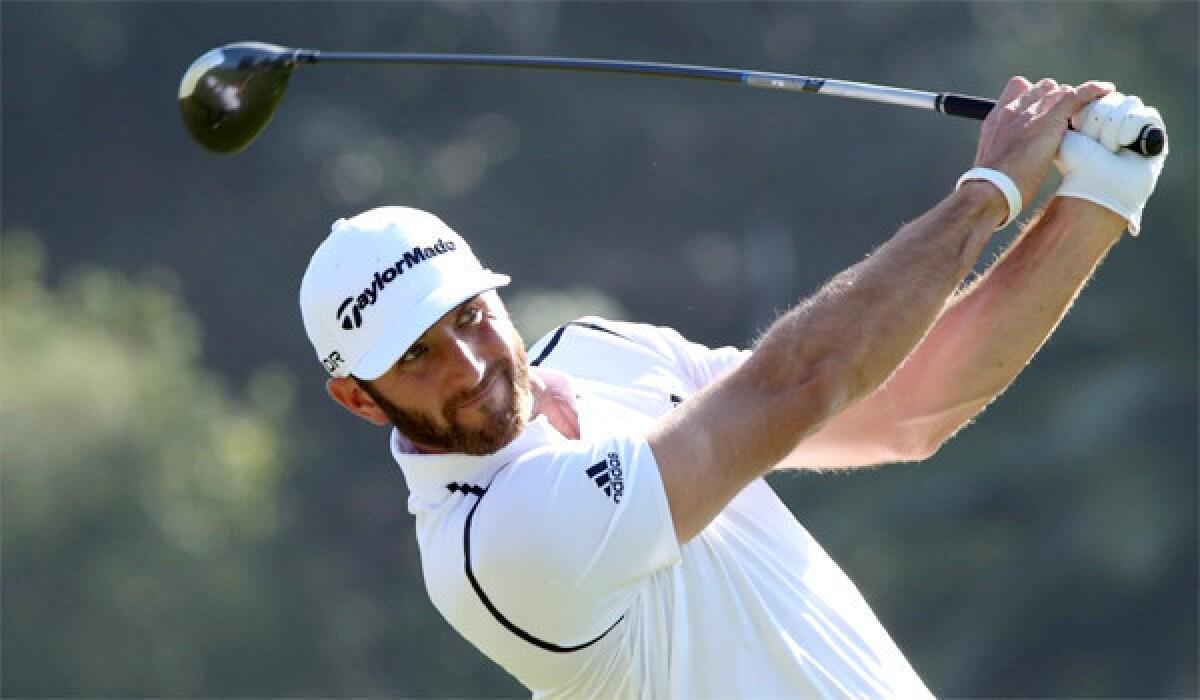 Dustin Johnson holds the lead at the Northern Trust Open after a shooting a five-under par 66 in the first round of the tournament at the Riviera Country Club in the Pacific Palisades.