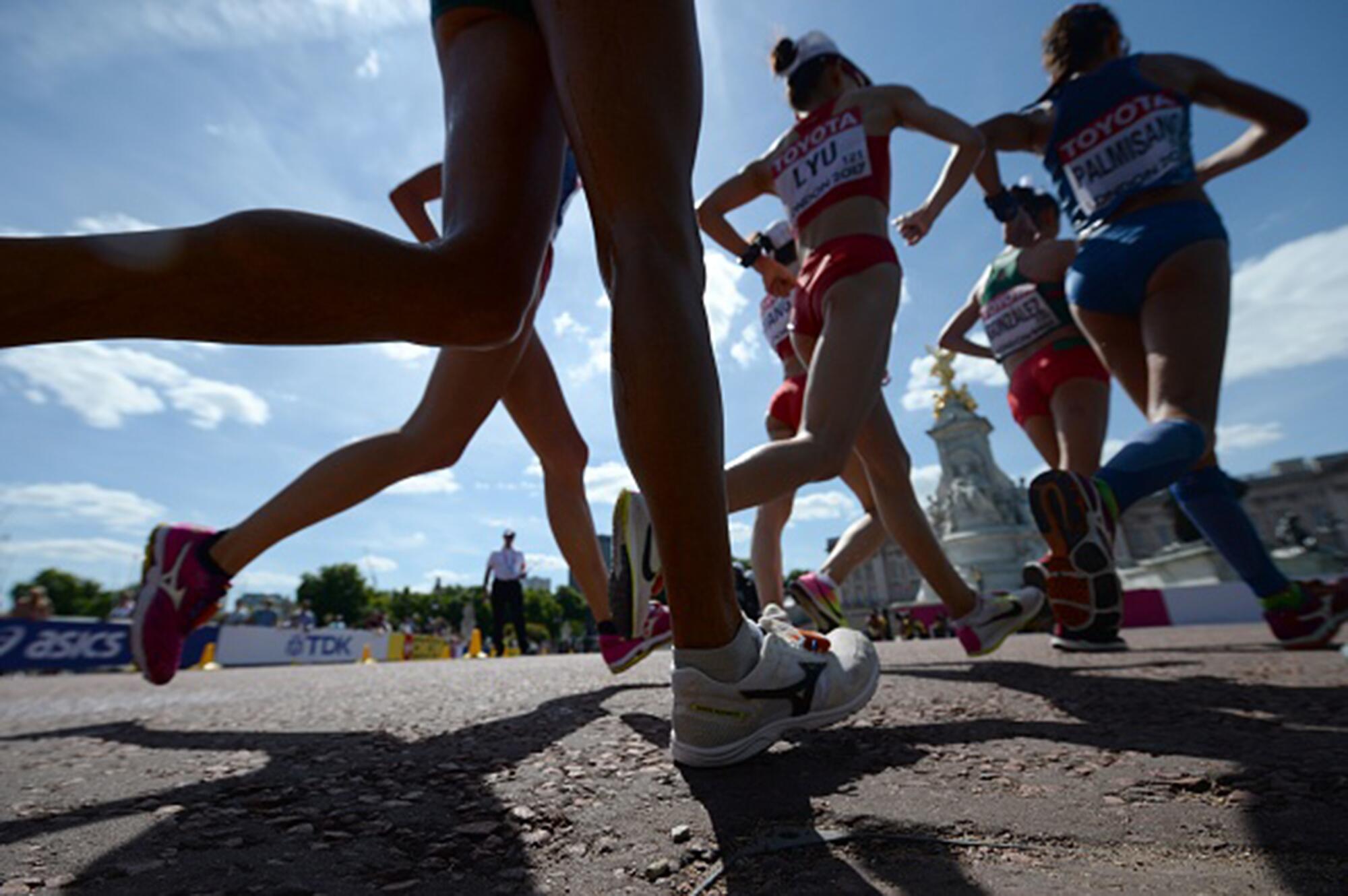 Women athletes in a race walk