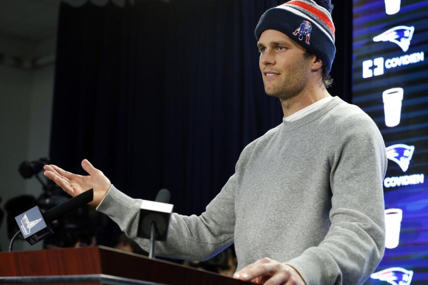 New England Patriots quarterback Tom Brady speaks at a news conference in Foxborough, Mass., in January.