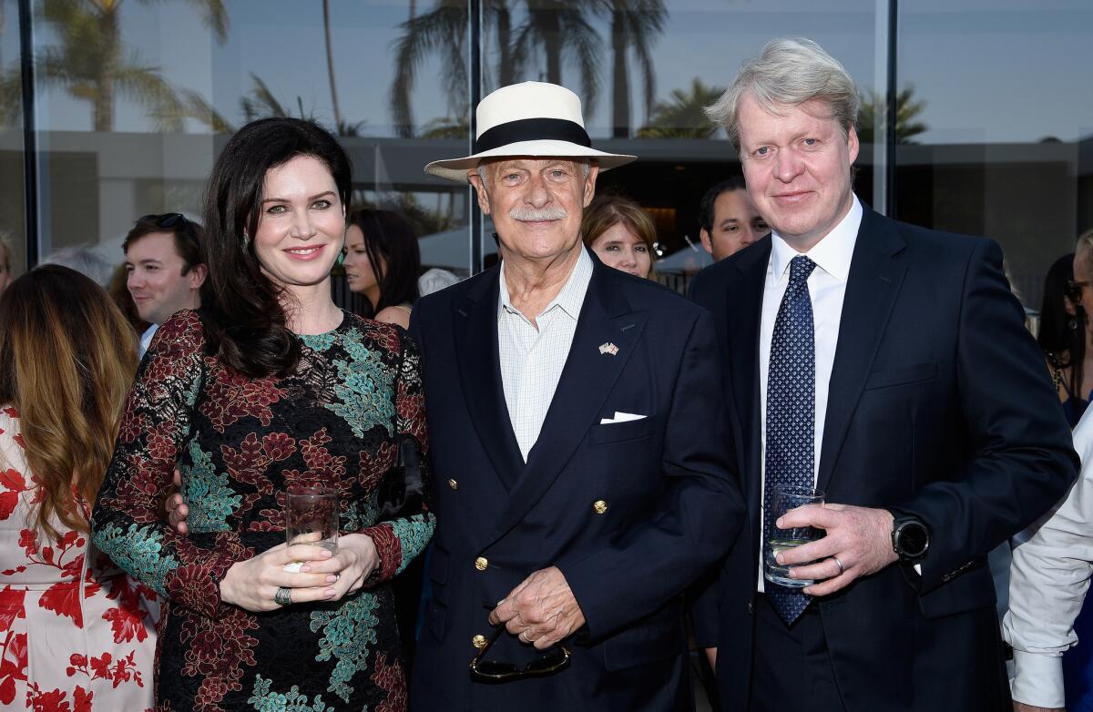 Countess Karen Spencer, Emmy winner Gerald McRaney, center, and Charles, 9th Earl of Spencer attend the BAFTA tea party in Beverly Hills.