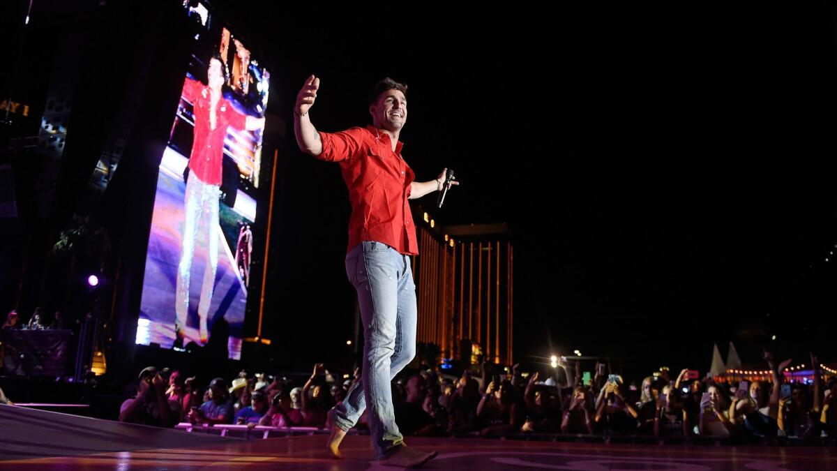 Recording artist Jake Owen performs during the Route 91 Harvest country music festival last year. A mass shooter attacked during the next act, Jason Aldean.