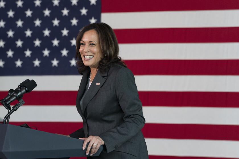 Vice President Kamala Harris speaks at a vaccination site at M&T Bank Stadium, Thursday, April 29, 2021, in Baltimore. (AP Photo/Jacquelyn Martin)