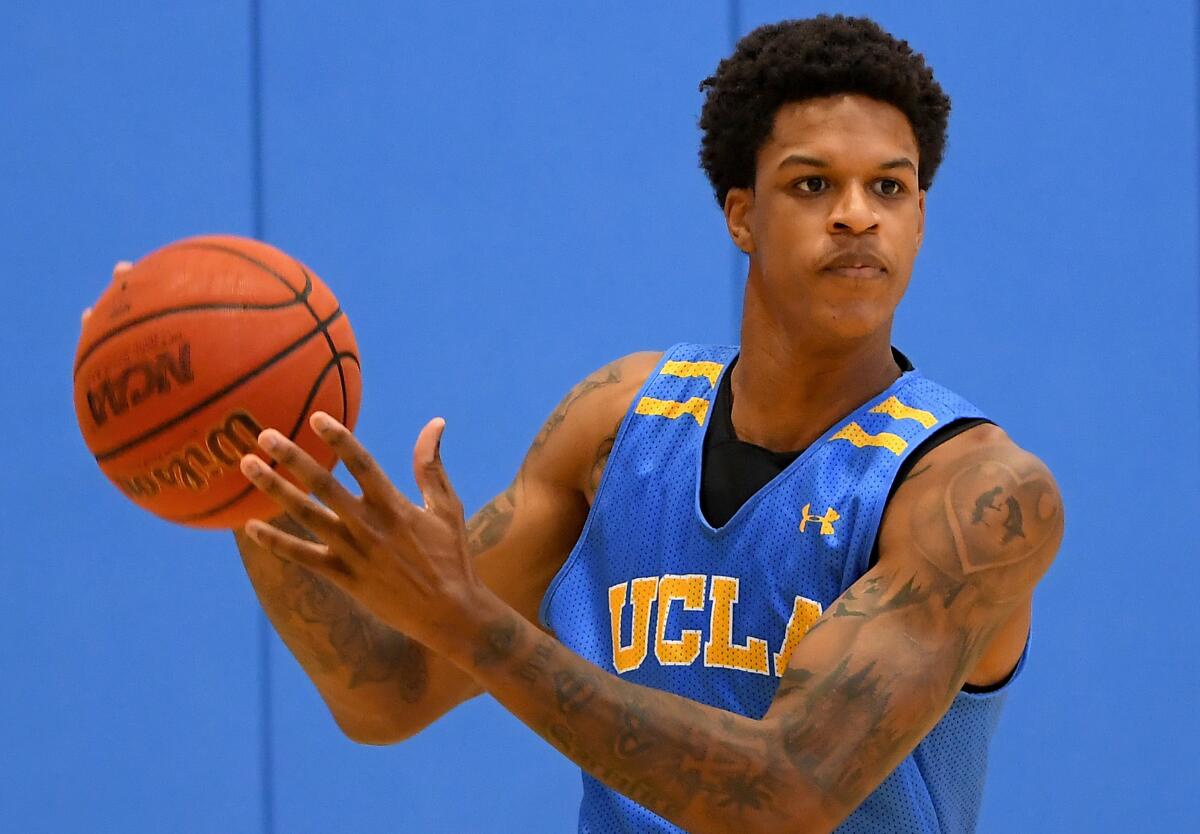 UCLA forward Shareef O'Neal handles the ball during practice at the Mo Ostin Basketball Center. 