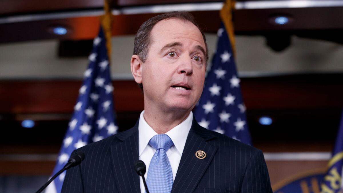 Rep. Adam Schiff (D-Calif.), ranking member of the House Intelligence Committee, meets with reporters to discuss the process for investigating whether or how Russia influenced the presidential election on Feb. 27 in Washington.