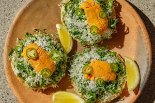 Los Angeles, CA (Downtown, Arts District) - SEPTEMBER 26: Uni tostada from Damian on Friday, September 23, 2022 in Los Angeles, CA. (Shelby Moore / For The Times)